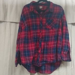 Terra & Sky plaid red and blue button down shirt